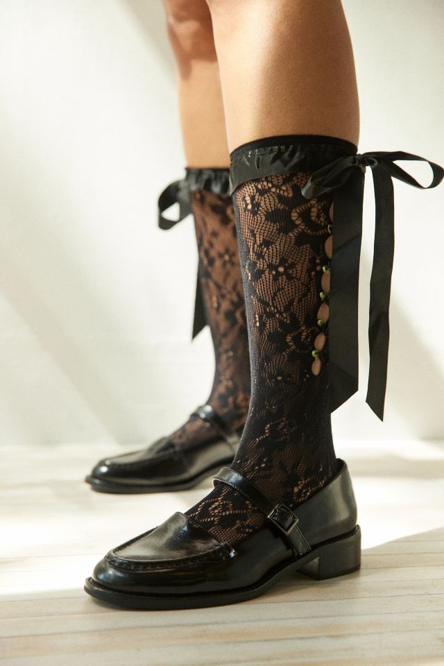 Lacey Lace Up Knee High Sock