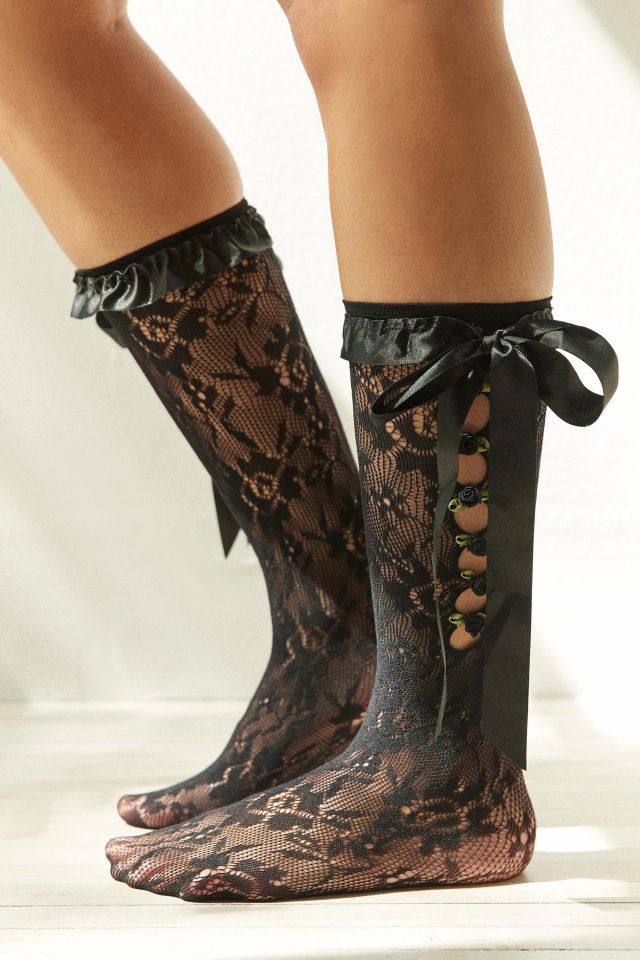 Lacey Lace-Up Knee High Sock