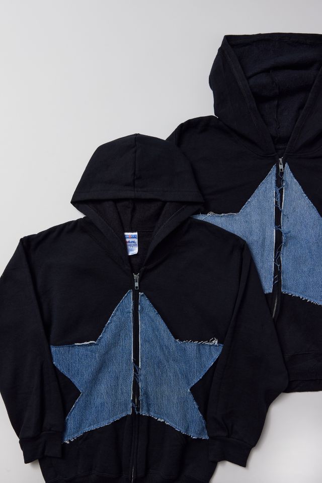 Urban Renewal Remade Denim Star Zip Hoodie Sweatshirt