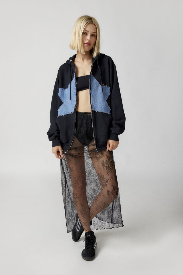 Urban Renewal Remade Denim Star Zip Hoodie Sweatshirt #2