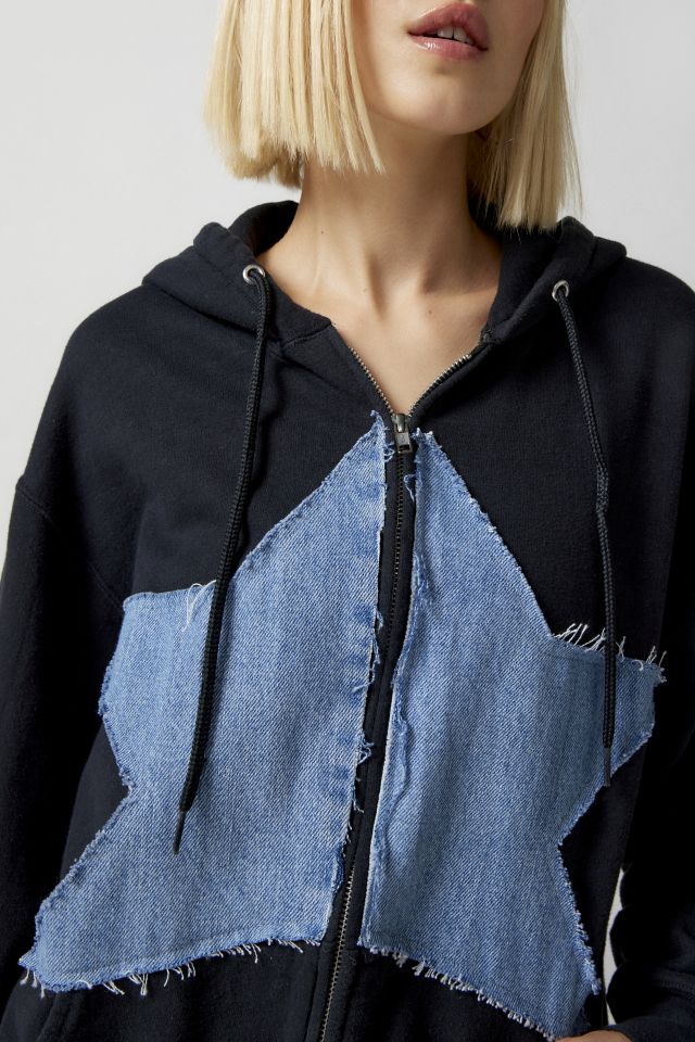 Urban Renewal Remade Denim Star Zip Hoodie Sweatshirt #3