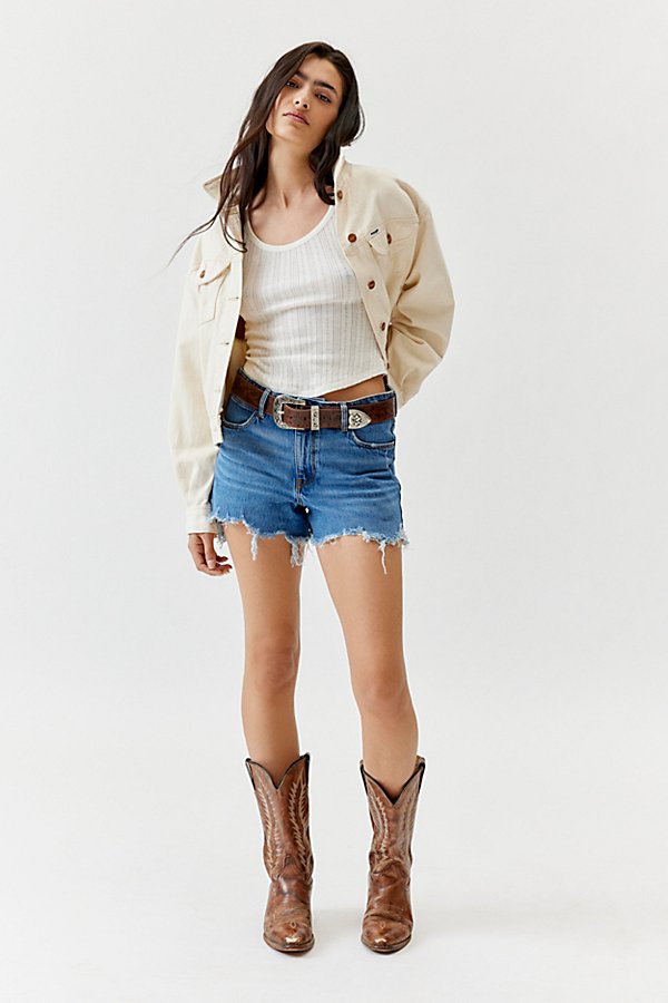 Wrangler Mid-rise Denim Micro Short In Tinted Denim, Women's At Urban Outfitters