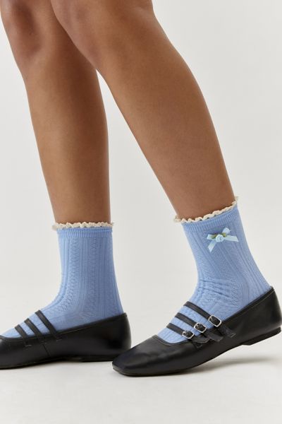 Urban Outfitters Rosette Pointelle Crew Sock In Blue, Women's At