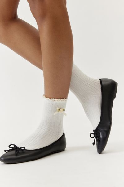 Urban Outfitters Rosette Pointelle Crew Sock In Ivory, Women's At