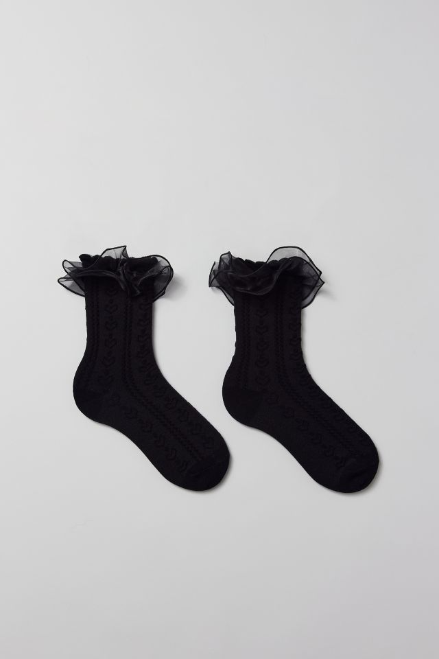 Heart Organza Ruffle Crew Sock #1
