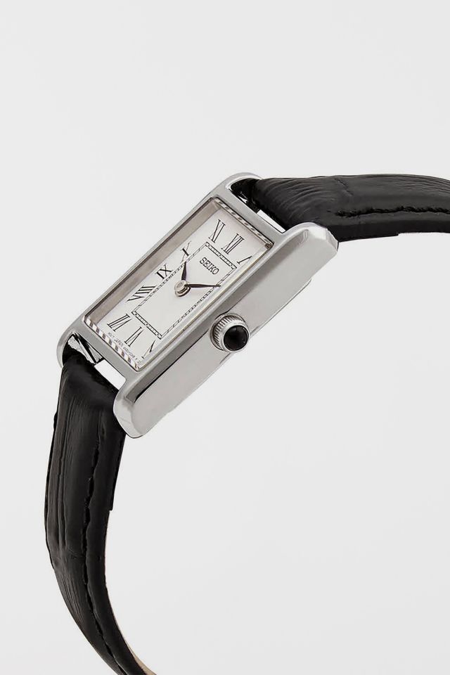 Seiko Quartz White Dial Black Leather Watch SWR053 #1