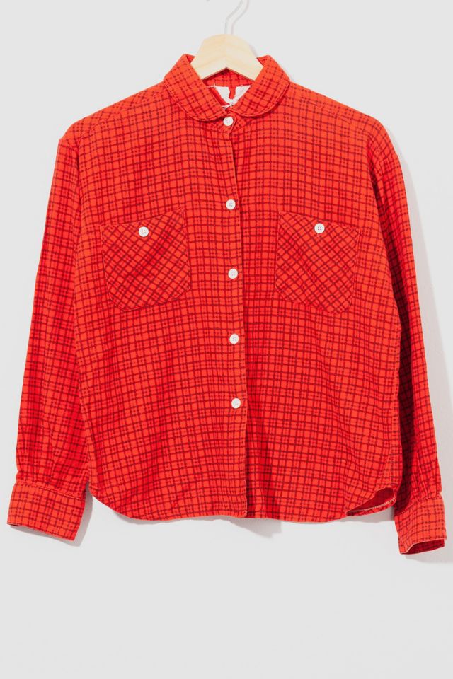 Vintage 1950s Distressed Red Cotton Flannel Plaid Long Sleeve