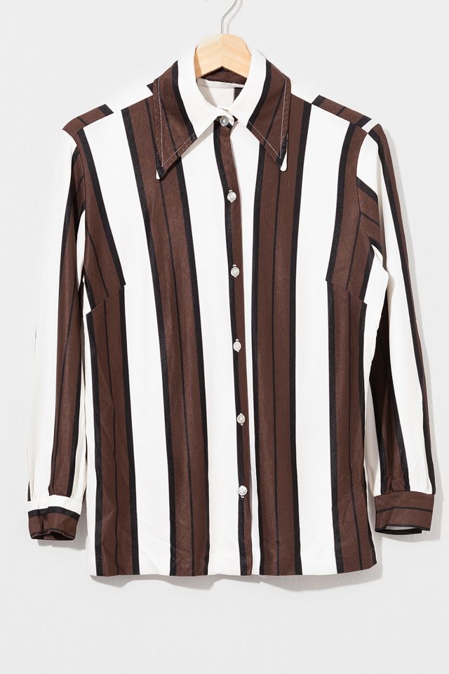 Vintage Striped Lapel Loose Pullover Tops main image 1