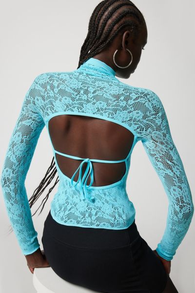 Out From Under Divine Sheer Lace Cutout Top In Blue, Women's At Urban Outfitters