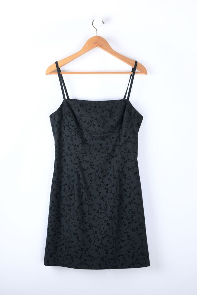 Vintage Y2k Black-on-Black Velvet Flocked Mini Dress | Urban Outfitters