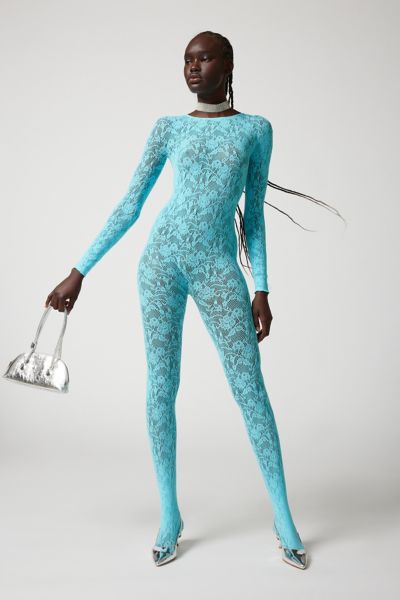 Out From Under Divine Sheer Lace Catsuit Jumpsuit In Teal, Women's At Urban Outfitters