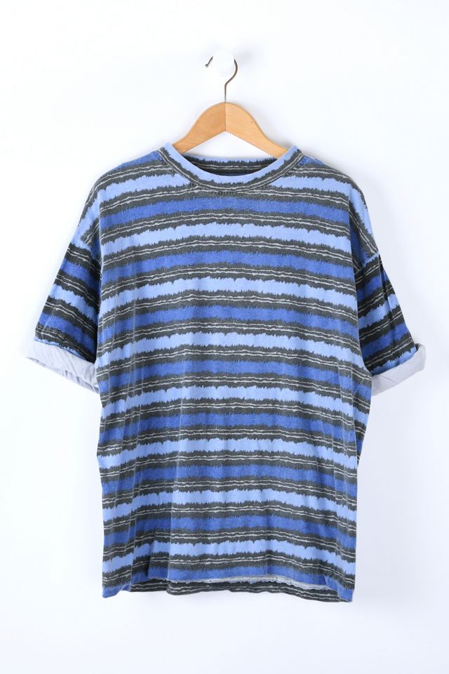 Vintage 90s Faded Blue & Black Striped T-Shirt | Urban Outfitters