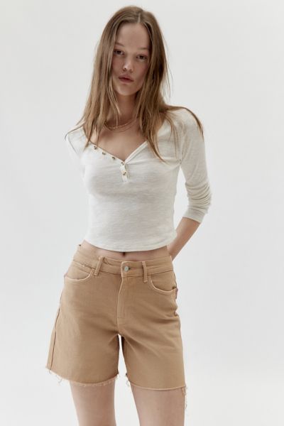 Shop Wrangler High-rise Denim Short In Brown, Women's At Urban Outfitters