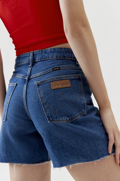Wrangler High-rise Denim Short In Tinted Denim, Women's At Urban Outfitters In Blue