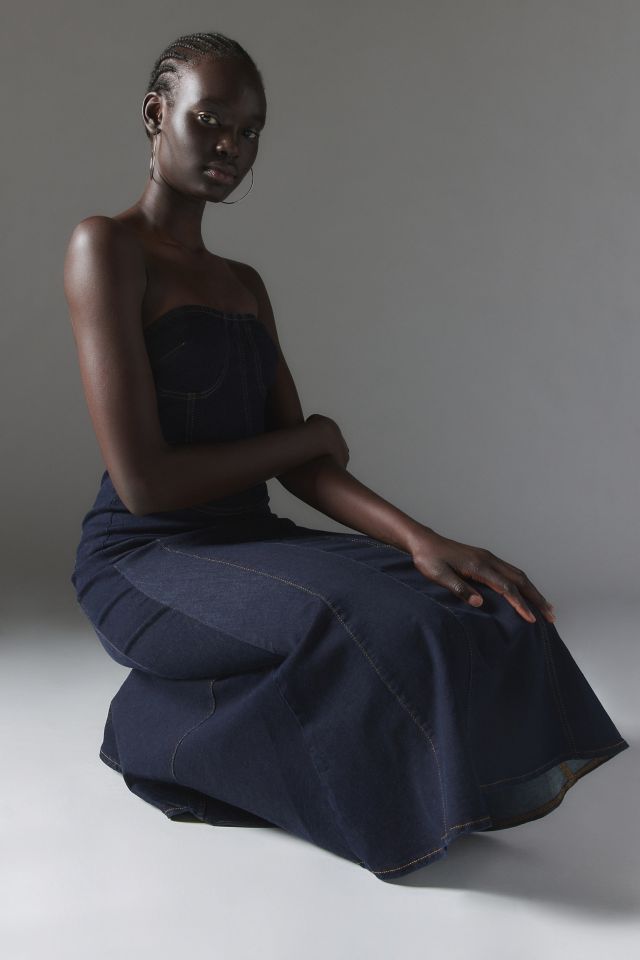 Silence + Noise Trinity Denim Strapless Midi Dress #1