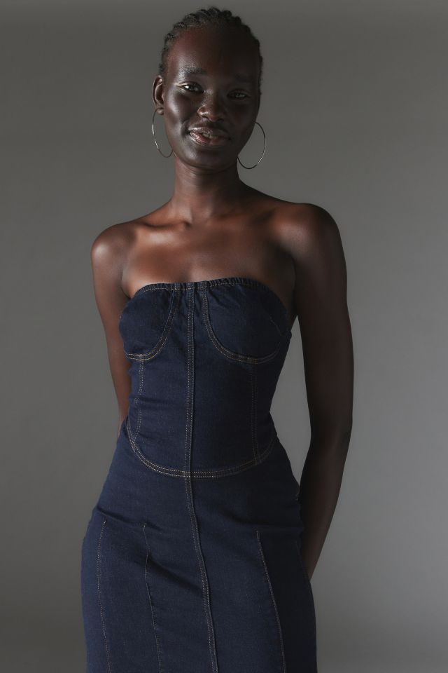 Silence + Noise Trinity Denim Strapless Midi Dress #3