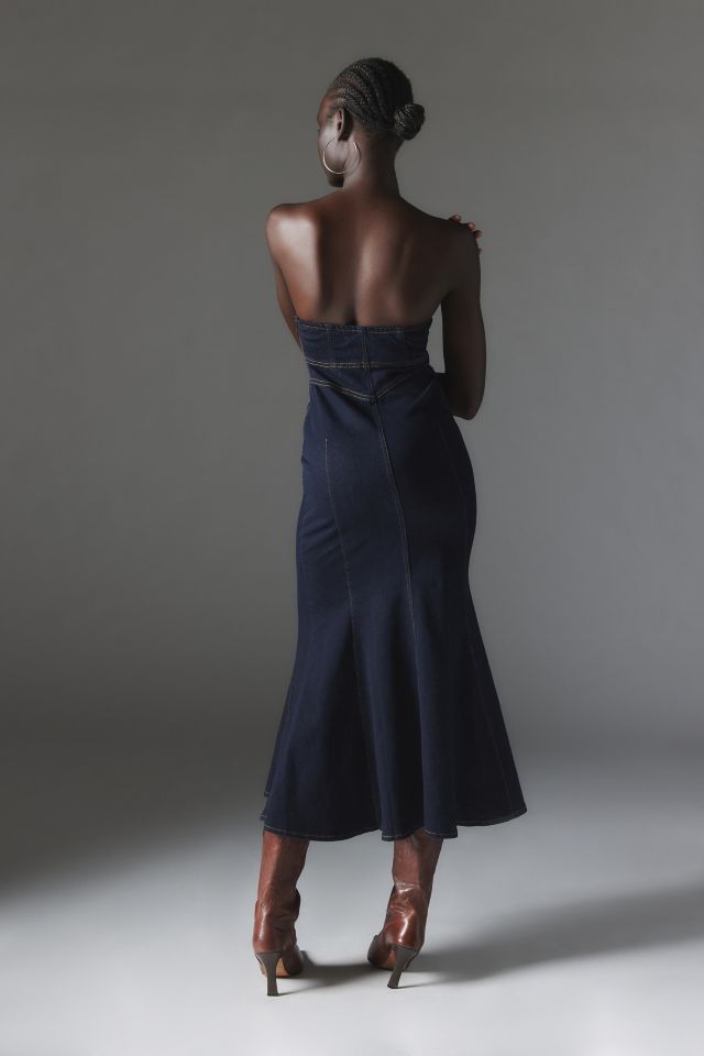 Silence + Noise Trinity Denim Strapless Midi Dress #4