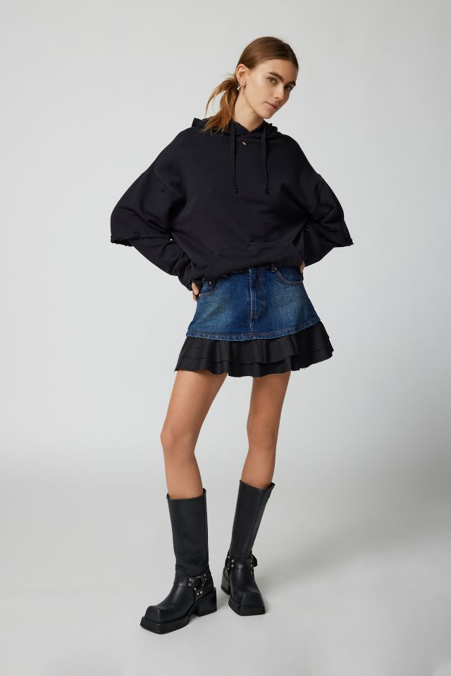 Denim ruffle waist sales skirt