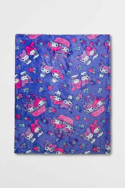 Urban Outfitters Sanrio & Friends Silk-touch Fleece Throw Blanket In My Melody And Kuromi Flower Baskets At Urban Out