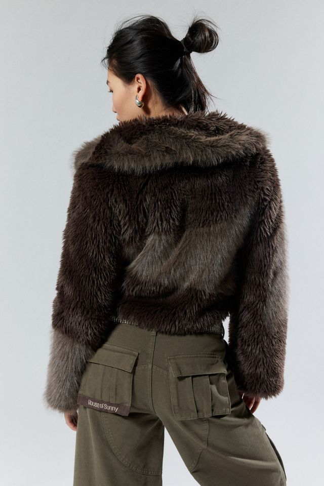 House Of Sunny Gaia Faux Fur Colorblock Jacket | Urban Outfitters Canada