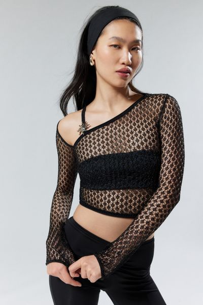 Shop House Of Sunny Sundial Semi-sheer Knit Top In Black, Women's At Urban Outfitters