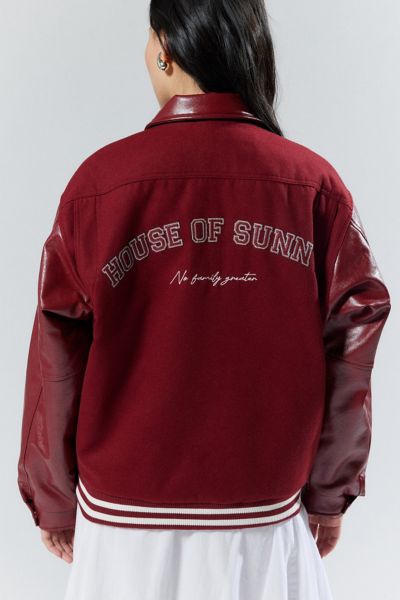 House Of Sunny Free Falling Faux Leather Varsity Jacket