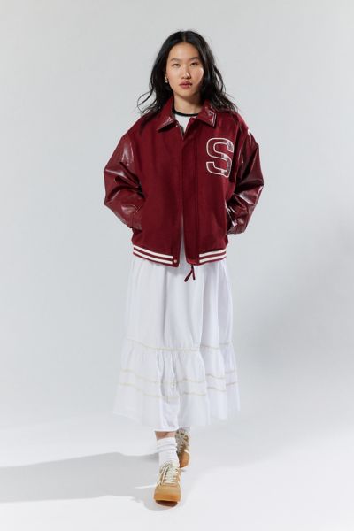 House Of Sunny Free Falling Faux Leather Varsity Jacket