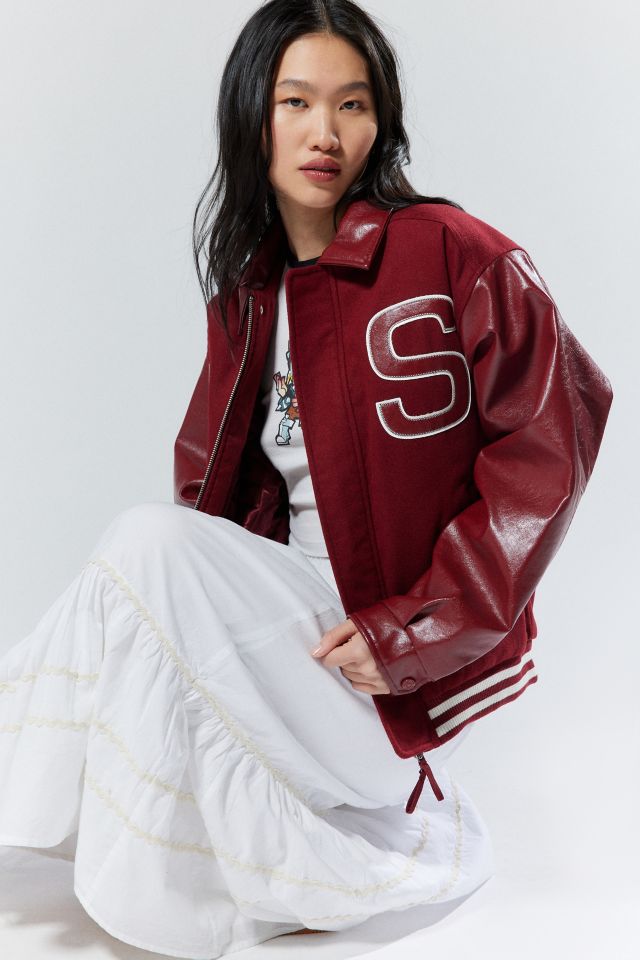 House Of Sunny Free Falling Faux Leather Varsity Jacket