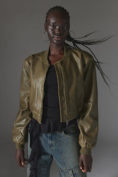 Allure Faux Leather Bomber Jacket | US 0 | Cloud | Womens | Lioness