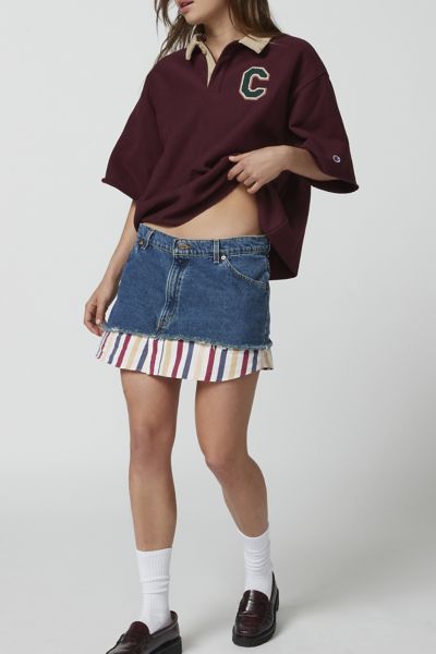 Urban Renewal Remade Denim & Stripe Mini Skirt In Assorted, Women's At Urban Outfitters
