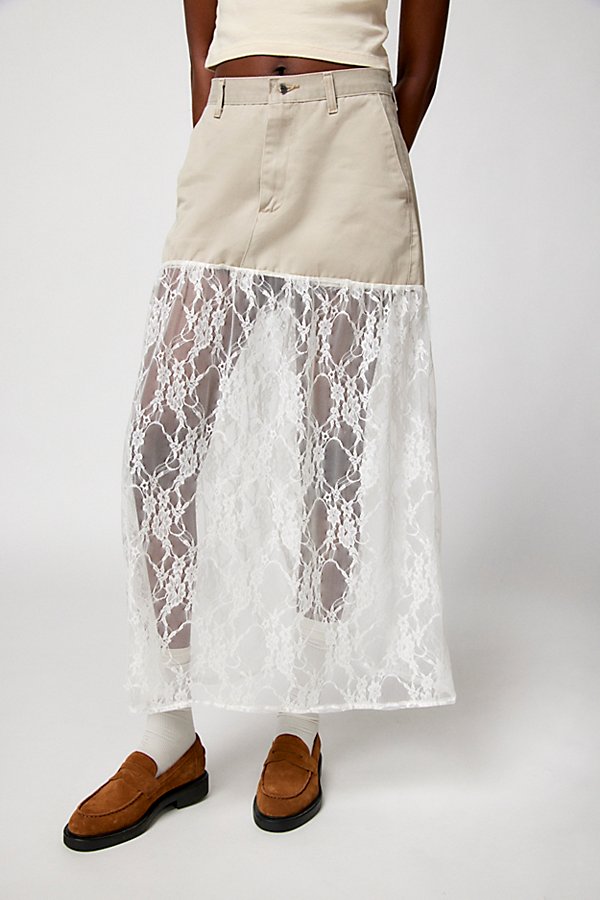 Urban Renewal Remade Chino & Lace Midi Skirt In Khaki, Women's At Urban Outfitters