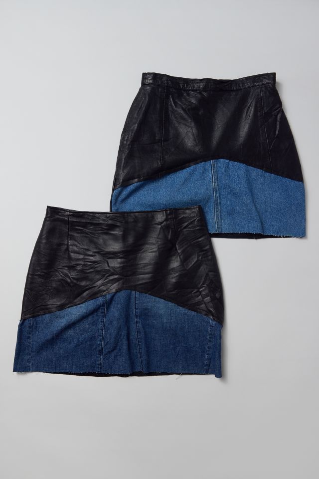 Urban Renewal Remade Leather & Denim Spliced Mini Skirt #1
