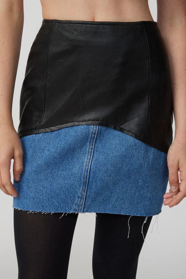 Urban Renewal Remade Leather & Denim Spliced Mini Skirt #3