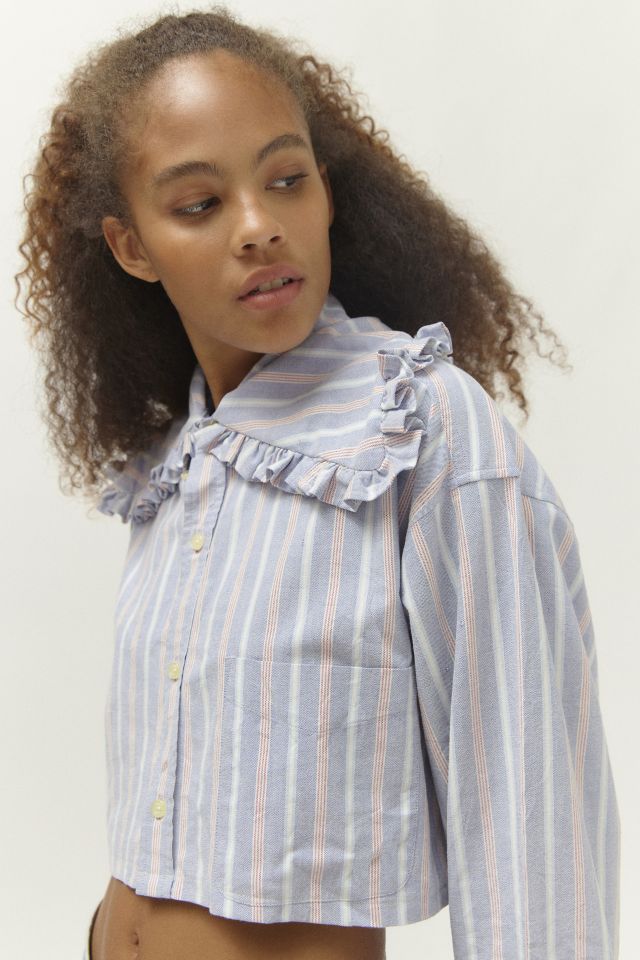 Urban Renewal Remade Striped Cropped Ruffle Collar Shirt