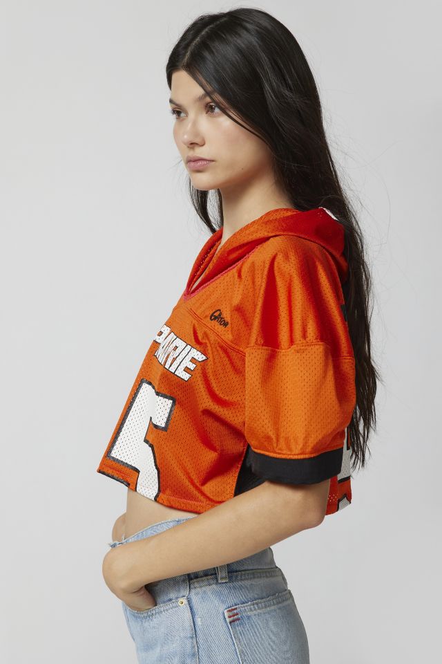 Urban Renewal Remade Cropped Hooded Football Jersey in Black