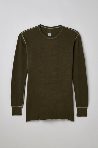 Urban Renewal Remade Overdyed Thermal Long Sleeve Tee In Olive