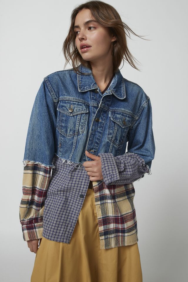 Half denim store half flannel jacket