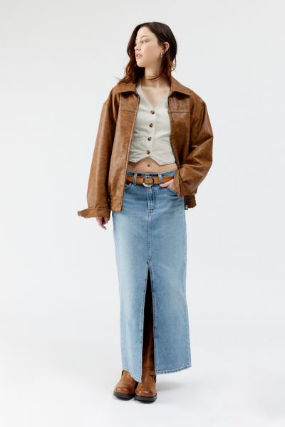 Levi's Levis Womens Please Hold Faded-wash Mid-rise Denim Maxi Skirt In Light Blue