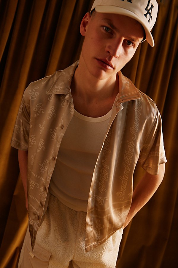 Standard Cloth Resort Satin Shirt Top In Ivory, Men's At Urban Outfitters