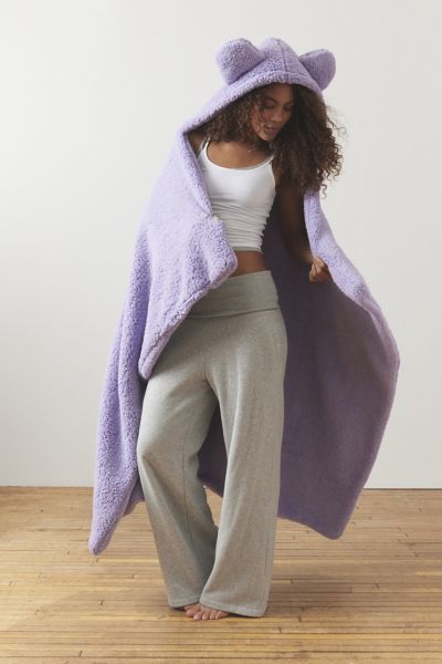 Urban Outfitters Animal Ears Fleece Throw Blanket In Lavender Bear At