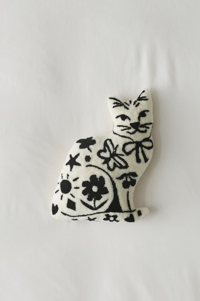 WIRESTER 15.7 inches Faux Linen Fabric & PP Cotton Filler Animal Shaped  Pillow Cushion, Black Bombay Kitten Cat 