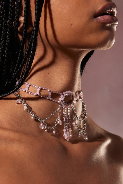 Lariat Gold Necklace For Women - Dainty Rhinestone Drop Choker, Adjustable Beaded Chain - View #3