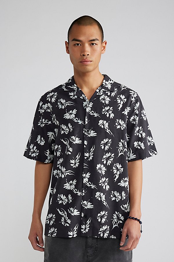 Afends Hibiscus Recycled Button-down Shirt Top In Black, Men's At Urban Outfitters