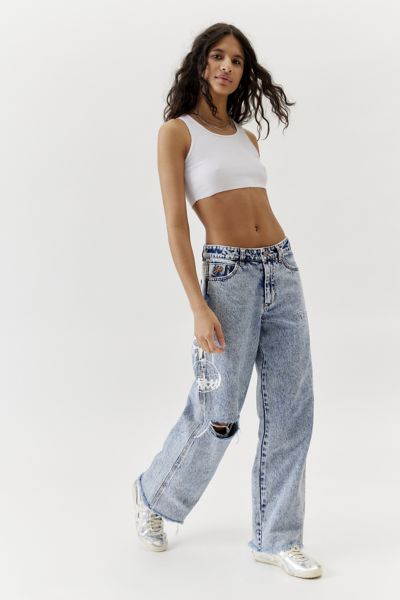 Distressed store waistband jeans