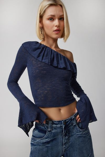 Urban Renewal Remnants Off-the-shoulder Ruffle Blouse In Navy