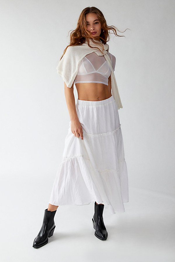 Urban Renewal Remnants Crepe Tiered Midi Skirt In White