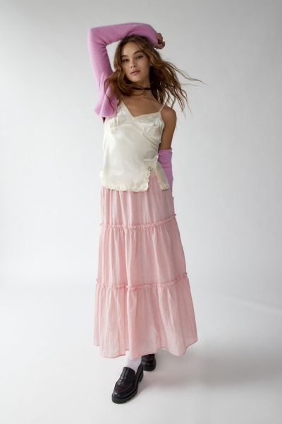 Urban Renewal Remnants Crepe Tiered Midi Skirt In Pink