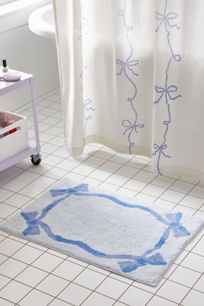 Shop Urban Outfitters Lacey Bows Bath Mat In Blue Cream At