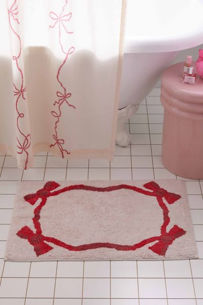 Urban Outfitters Lacey Bows Bath Mat In Redshell At  In Redshell