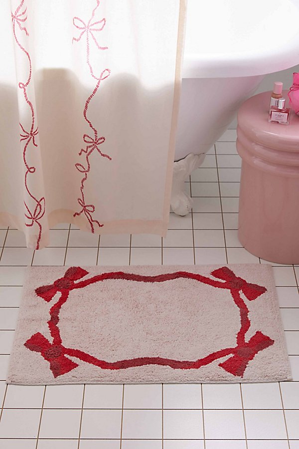 Urban Outfitters Lacey Bows Bath Mat In Redshell At
